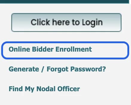 CPPP home page links: Click here to Login, Online Bidder Enrollment, Generate / Forgot Password and Find My Nodal Officer