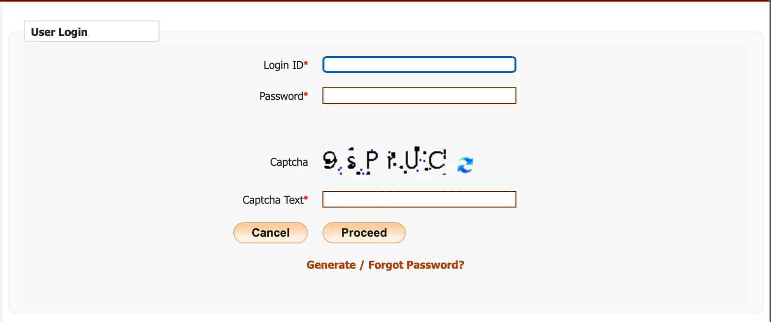 Kerala eTenders User Login box with Login ID, Password, Captcha and Generate / Forgot Password